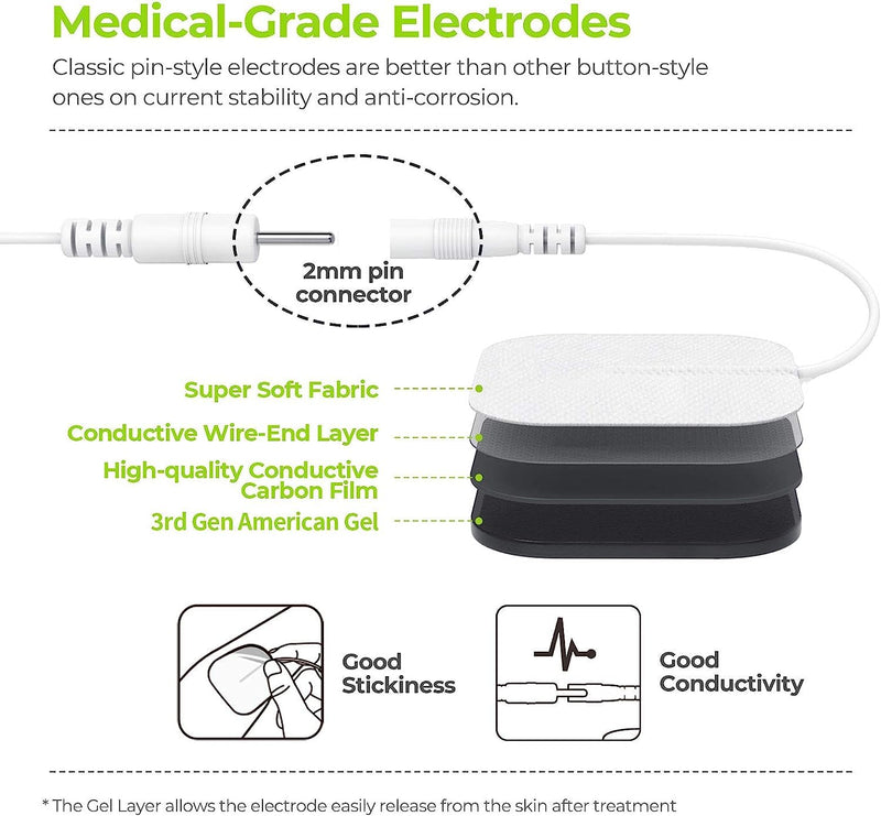[Australia] - AUVON 4 Outputs TENS Machine for Pain Relief, TENS EMS Muscle Stimulator with 24 Modes, 2" and 2"x4" TENS Electrodes Pads (White) A-white 