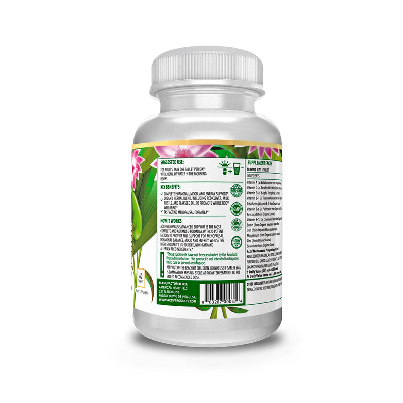 [Australia] - Actif Organic Menopause Advanced Support with Organic Vitamins and Herbs - Non GMO, Fast Acting, Made in USA, 60 Count 