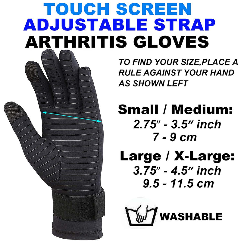 [Australia] - 2 Pairs Pack Copper Full Finger Compression Gloves with Wrist Strap, Arthritis Gloves for Women & Men Relieve Pain, Support Small / Medium(2 Pairs) 