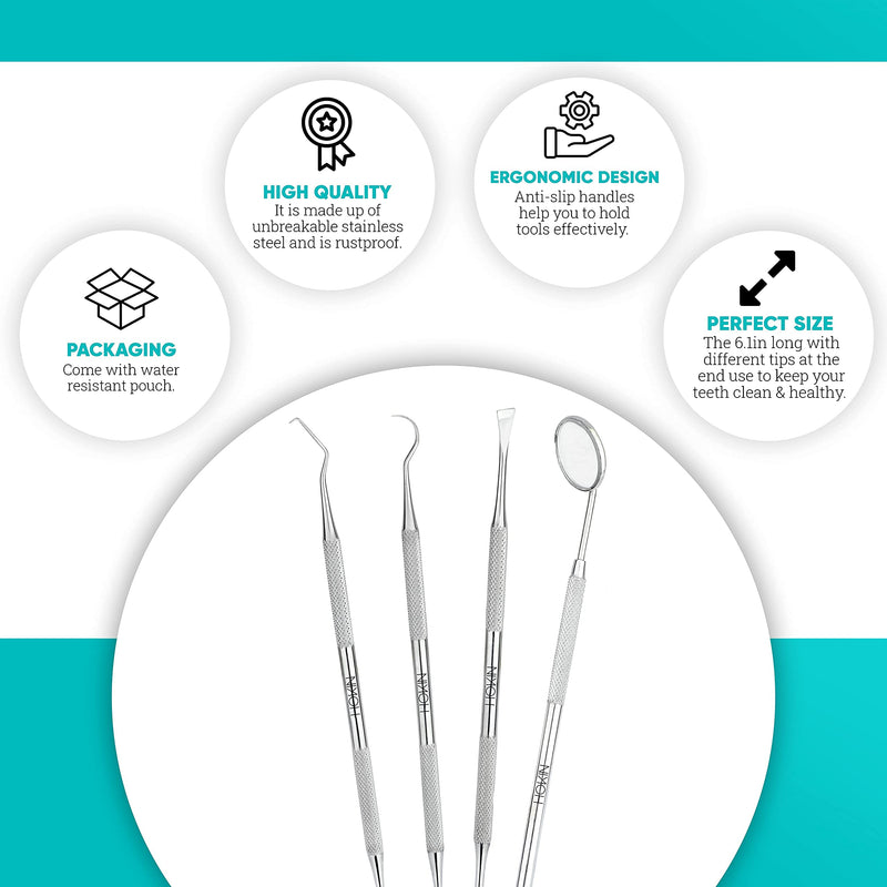 [Australia] - HOKIN Plaque Remover Teeth Cleaning Tool 4 Pcs Dental Care Kit Tooth Filling Repair Set Stainless Steel Dental Tools for Men Women Kids and Pet Care 