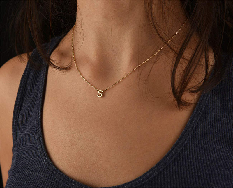 [Australia] - Small Initial Necklace 18K Gold Plated Stainless Steel Tiny Letter Necklace Personalized Monogram Name Necklace for Women Girls S 