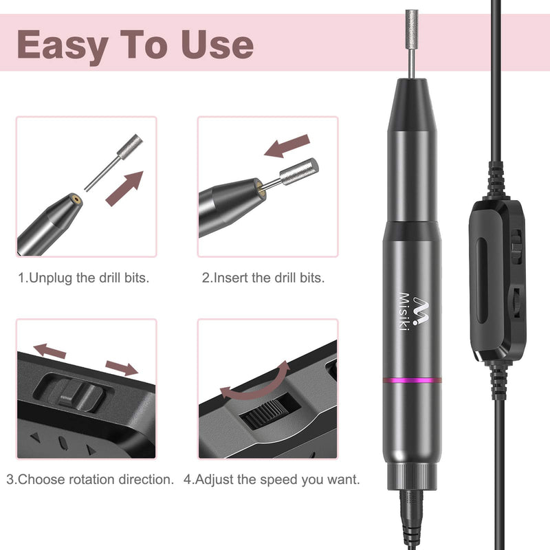 [Australia] - Misiki Electric Nail Drill Professional Electric Nail File Machine Portable Manicure Pedicure Drill Kit for Acrylic, Gel Nails, Manicure Pedicure Polishing with 66 Sanding Bands, 6 Nail Drill Bits Set 