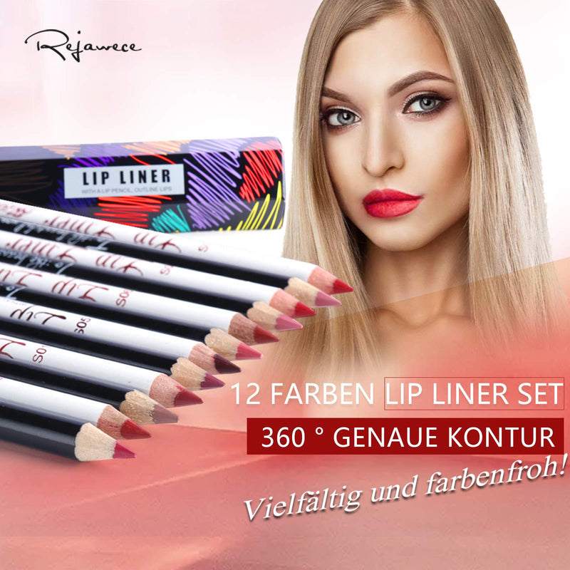 [Australia] - Lip Liner Filler Pencil set by Rejawece, Matte Waterproof Sweat-Proof Lipliner Pen Set with 12 Colors|Color Enhancer, Plumper Pencil |Define Lips for a Fuller Look Perfect 