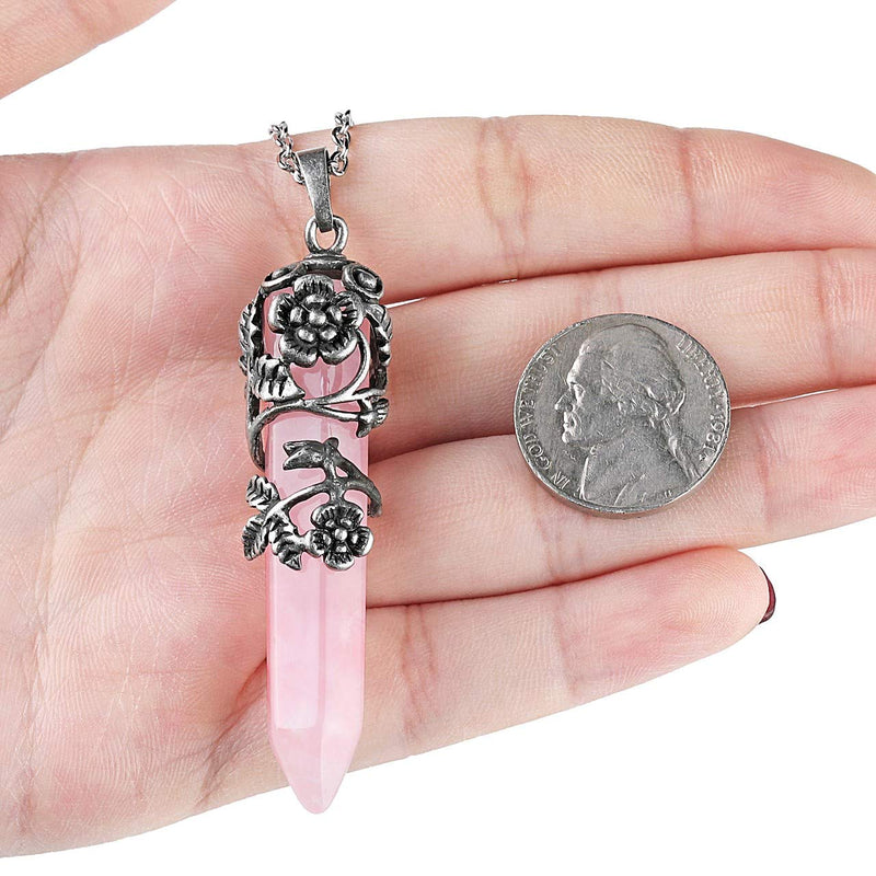[Australia] - JSDDE Vintage Crystals Necklace Flower Wrapped Quatz Gemstone Reiki Healing Crystal Pendant Necklace Jewelry Rose Quartz 