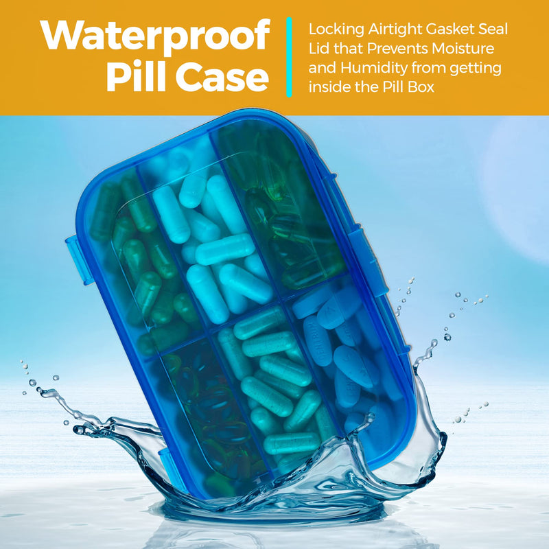 [Australia] - Pill Organizer Case - (Pack of 2) Portable 6 Compartment Daily Travel Medicine Reminder Box for Your Pills, Medications, Supplements, Vitamins and Fish Oils, Blue 