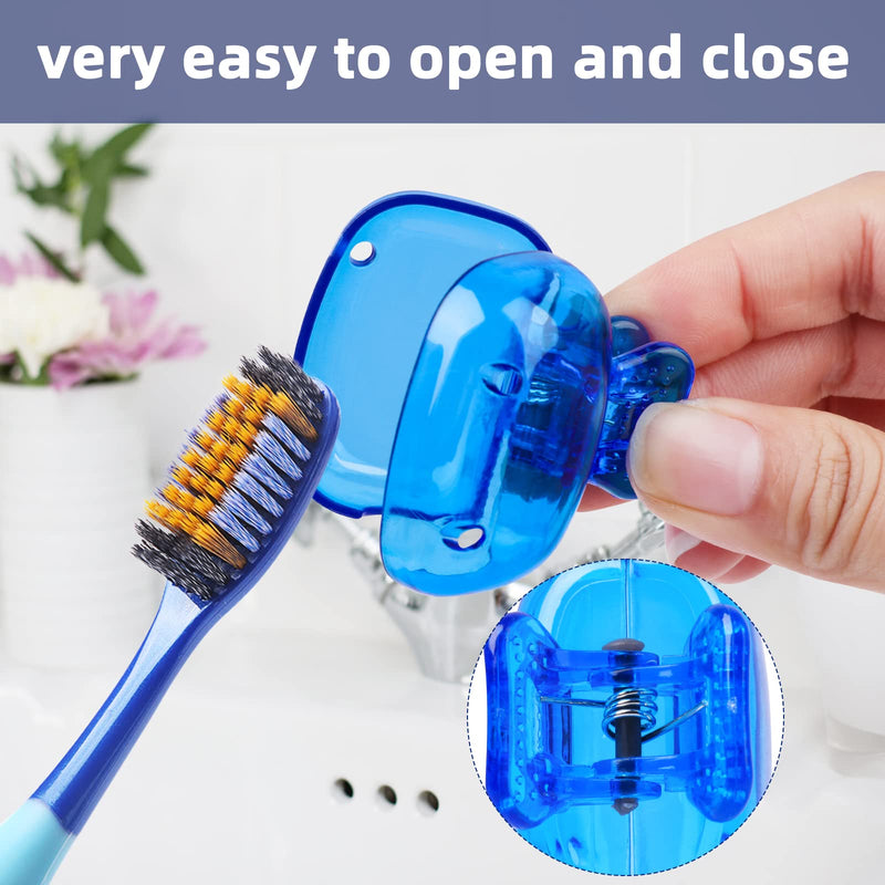 [Australia] - Fowecelt Toothbrush Covers Head Cap - 4Pcs Toothbrush Cover for Traveling, Electric Toothbrush Head Cover for Bathroom, Toothbrush Cap for Family, Toothbrush Clip Cover for Camping Hiking Blue 