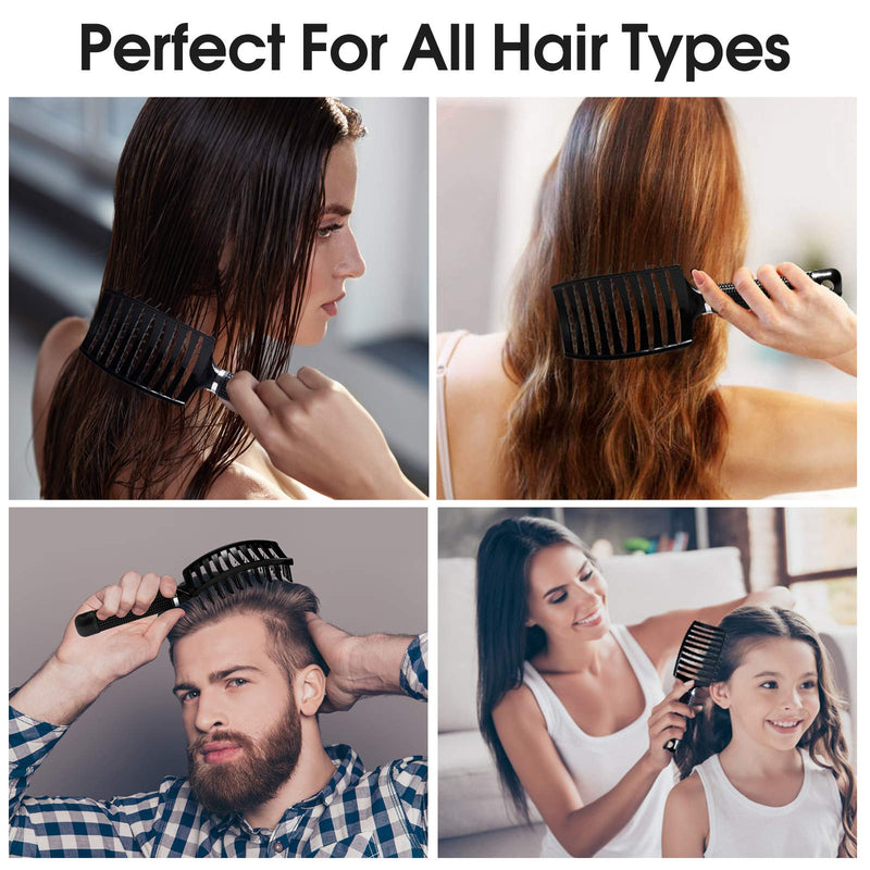 [Australia] - Curved Vent Brush and Hair Detangler, Professional Styling Hair Brush for Men Women , Vented Hair Brush for Faster Blow Drying ,Detangle Brush Suitable for Long Thick Curly Straight Dry Wet Hair Normal Black 