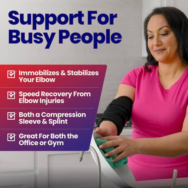 [Australia] - Elbow Splint Tendonitis Elbow Brace – Cubital Tunnel Brace for Sleeping - Tennis Elbow Support with Arm Compression Sleeve Elbow Immobilizer for Ulnar Nerve Brace Elbow Pain Men Women - Fits Most 