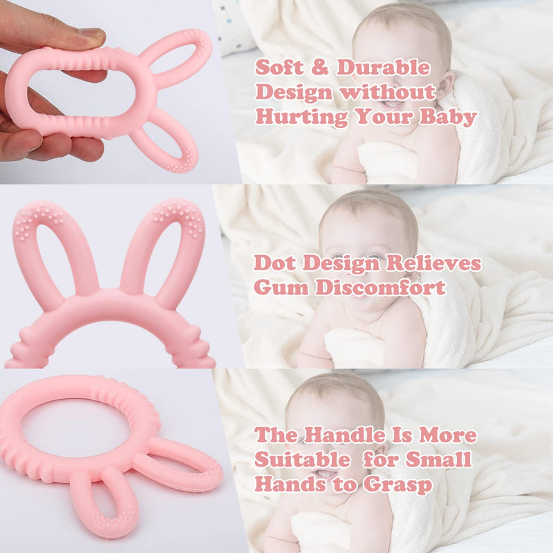 [Australia] - MISSLILI Silicone Babies Teethers Baby Teething Toys for Soothe Massage Sore Gums for 3-12 Months Infants, BPA Free, Ring Shape Rabbit Ear Design (Pink) Pink 