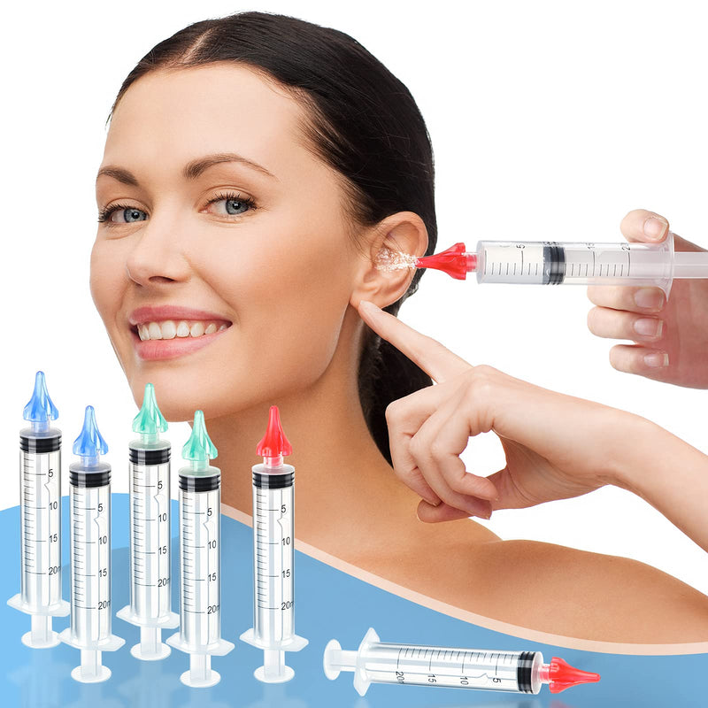 [Australia] - 6 Pieces Ear Wax Cleaner for Humans, Ear Wax Removal Kit Ear Wax Removal Tool Ear Syringe Wax Removal Ear Wax Removal Syringe for Ear Cleaning, 20 ML, Blue Red Green 