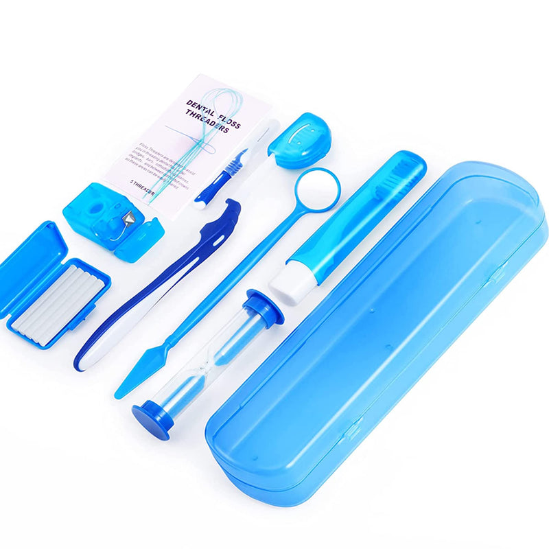 [Australia] - ZKSMNB Orthodontic Care Kit, Braces Kit, Portable Orthodontic Cleaning Kit, V-Brush Oral Mirror Interdental Brush Dental Floss Dental Wax Oral Care Travel 8-Piece Set (Blue) Blue 