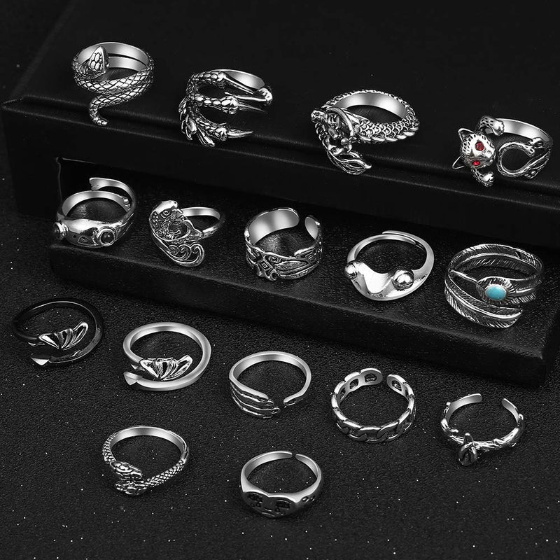 [Australia] - Y2K Open Rings Set Knuckle Stacking Ring Snake Ring Boho Finger Rings for Women Men Girls Color1-16pcs 