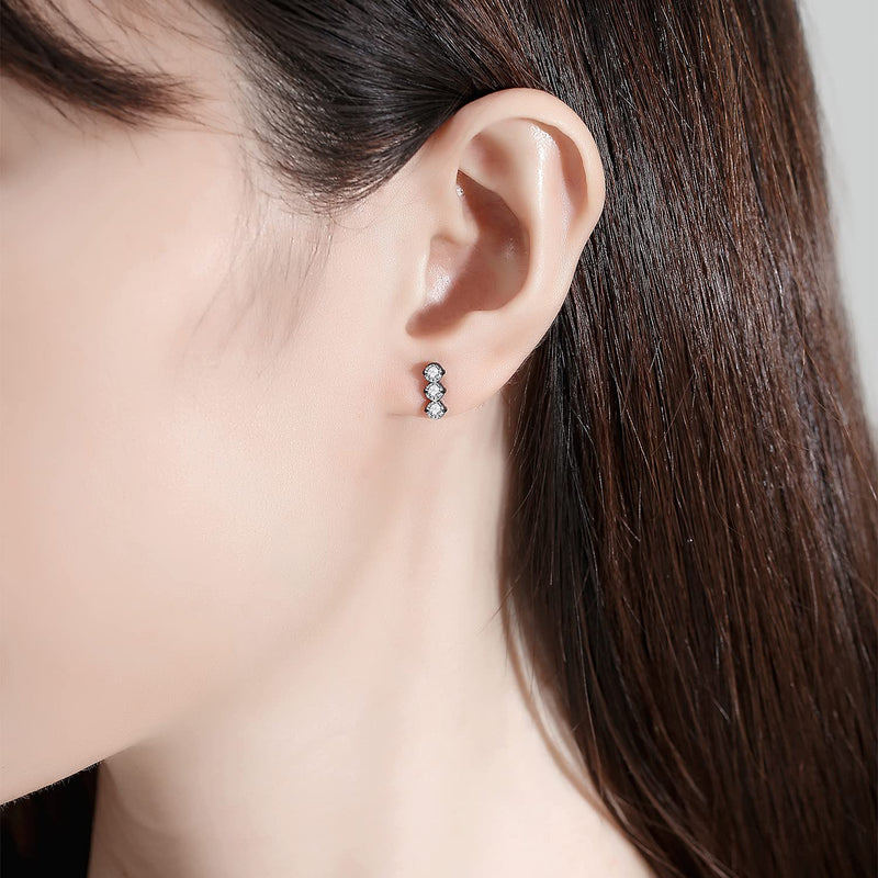 [Australia] - Stud Earrings for Women Hypoallergenic Surgical Stainless Steel Earring Cubic Zirconia Titanium Ear Rings for Sensitive Ears, Flat Backed, Silver Black-3CZ 3 cz 