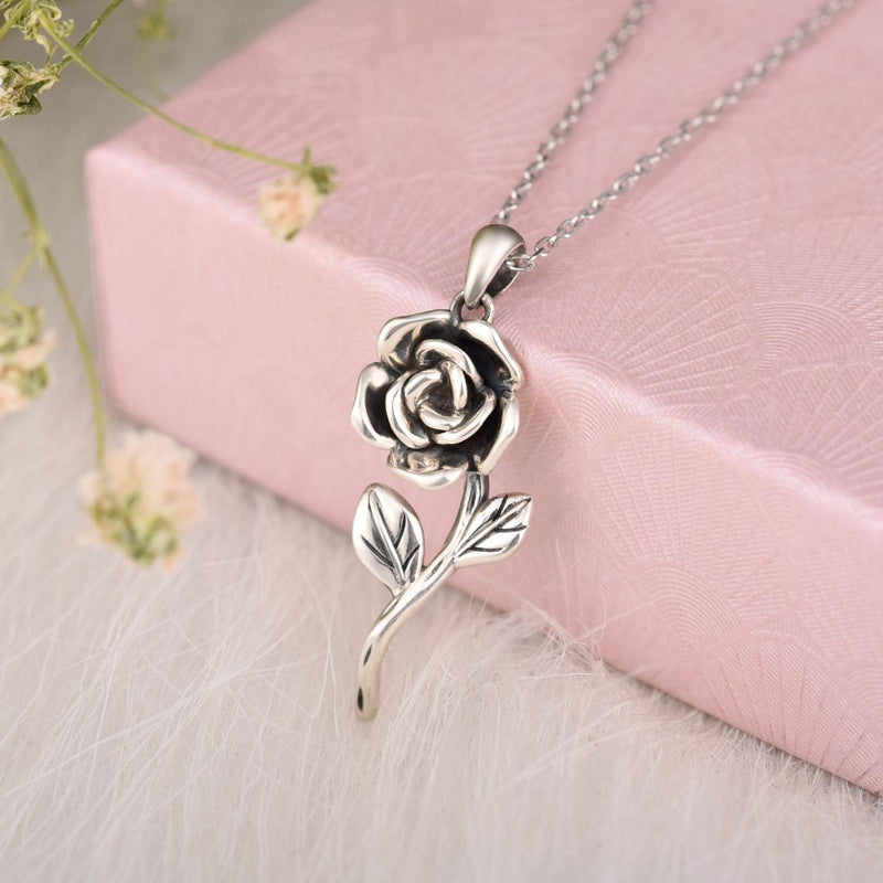 [Australia] - BEILIN 925 Sterling Silver Rose Flower Necklace Ring Jewelry Gift for Women her 