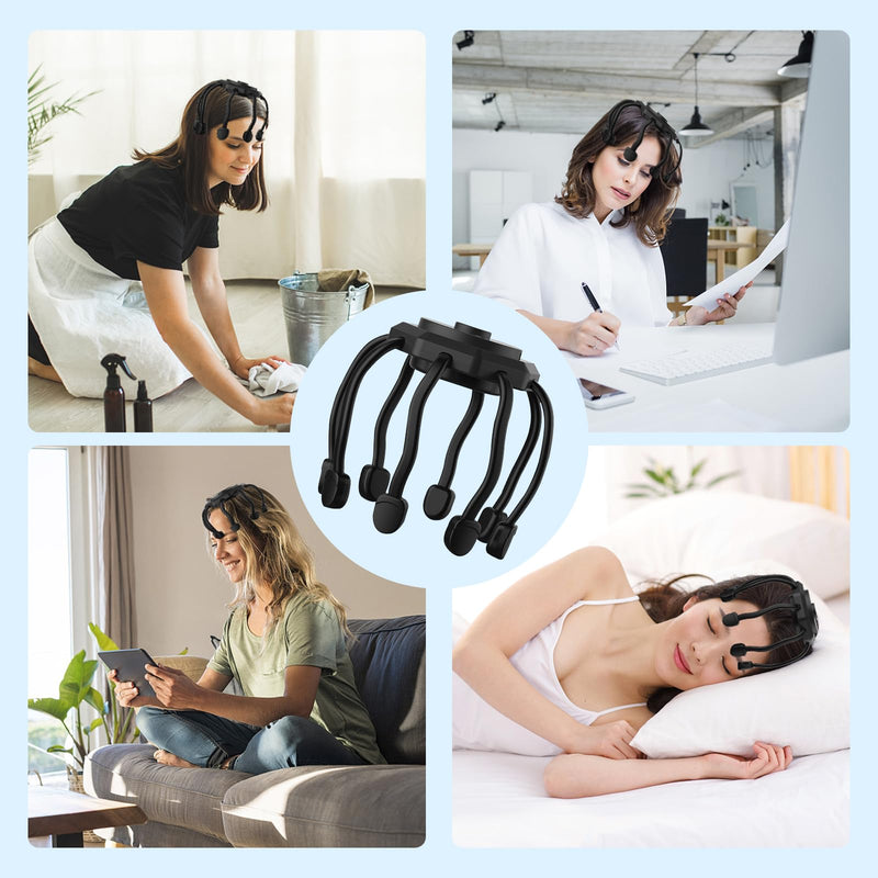 [Australia] - Hair Scalp Massager with 8 Vibrating Contacts, Rechargeable Ultra Scalp Massager, Portable Head Massager for Pain and Anxiety Relief,Stress Relax,Tension,Relaxation,Deep Sleep Black 