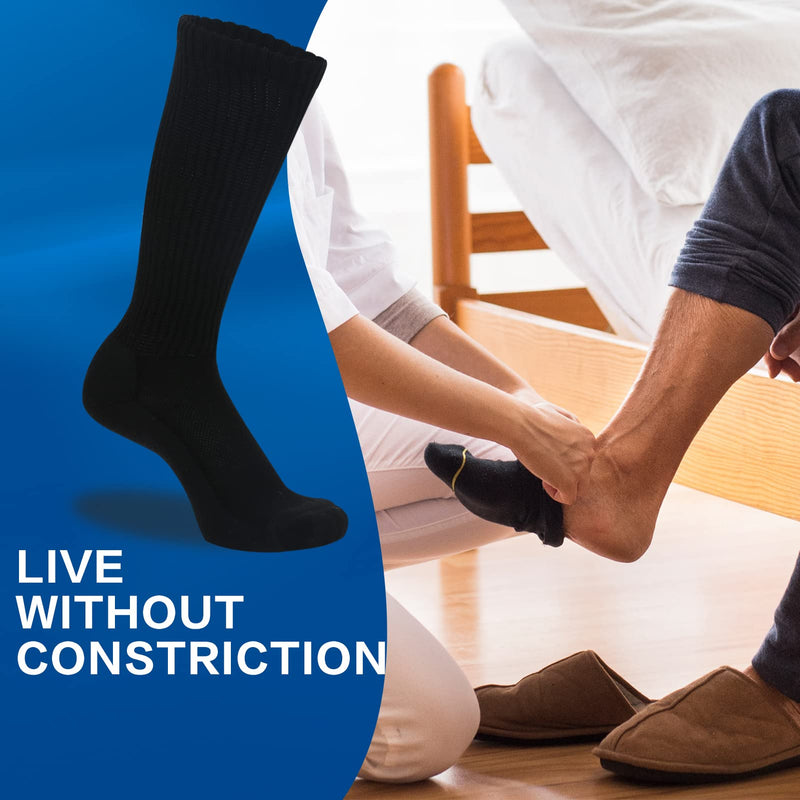[Australia] - Athlemo 6 Pairs Bamboo Diabetic Socks for Men No-Binding Circulation Crew Seamless & Cushioned Breathable Anti-Odor Black 9-11 Black(6 Pairs) Sock size9-11, Womens shoe size5-10 