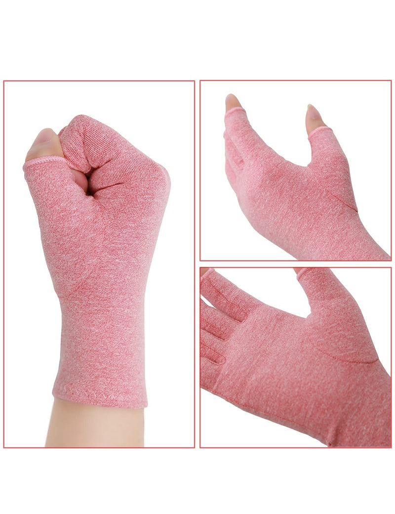 [Australia] - AovYoo 2 Pairs Fingerless Arthritis Compression Gloves Raynauds Gloves Rheumatoid Osteoarthritis Wrist Supports -Hand Pain Relief (L, Pink) L 