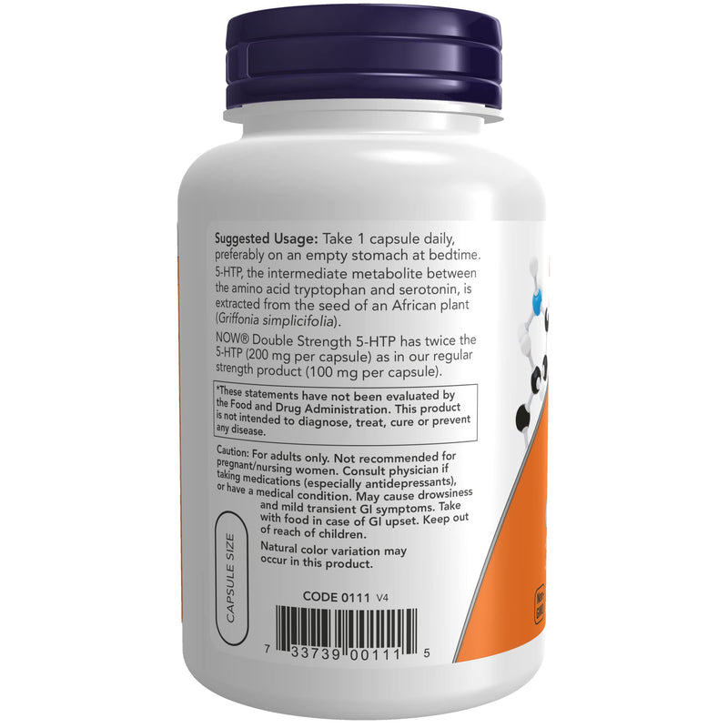 [Australia] - NOW Supplements, 5-HTP (5-hydroxytryptophan) 200 mg, Double Strength, Neurotransmitter Support*, 120 Veg Capsules 