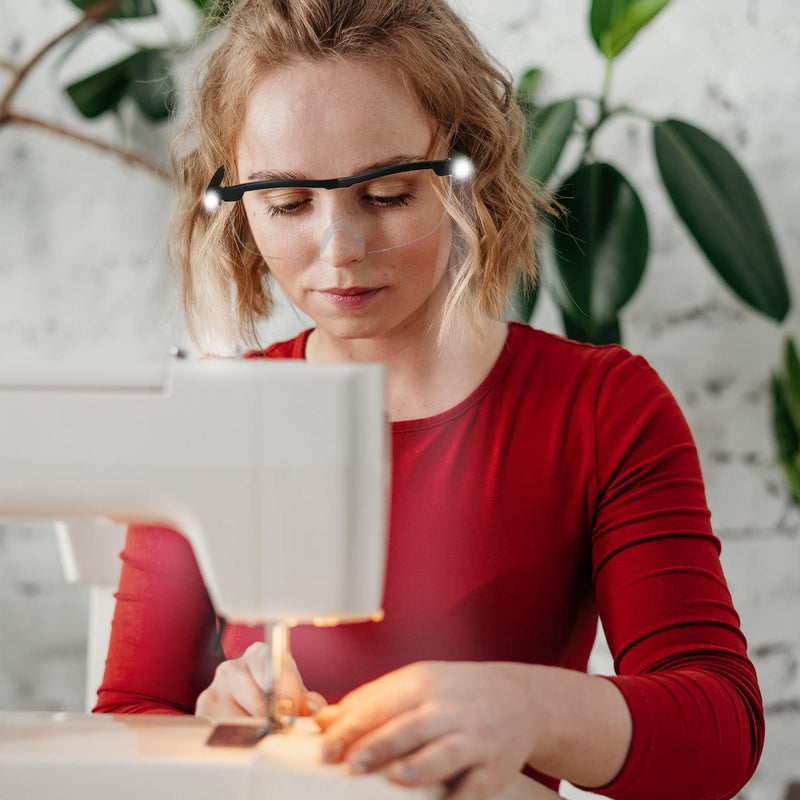[Australia] - Magnifying Glasses with Light, LED Rechargeable Head Magnifier Glasses, Anti-blue light 180% Magnification with Dual LED Lights, Hands Free Magnifying Eyeglass for Reading, Close Work and Craft(Black) 