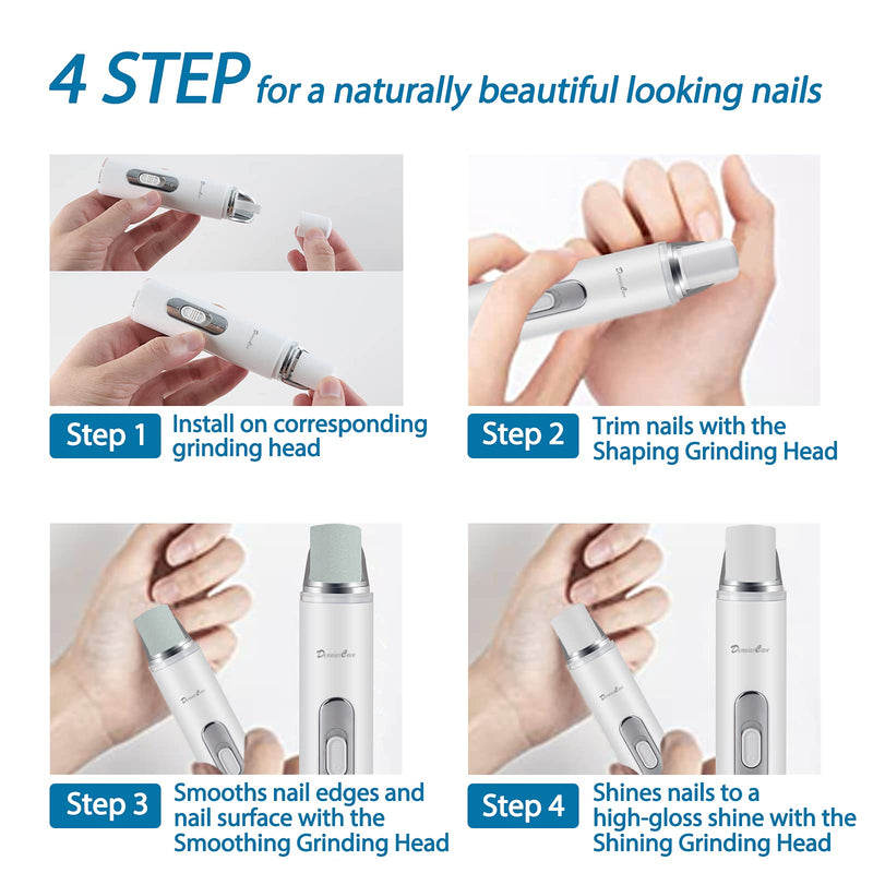 [Australia] - DenniesCare Electric Nail Buffer Rechargeable Nail Buffer Drill and Polisher Easily File for Naturally Beautiful Looking Nails Electric Manicure Pedicure Tool Nail Buffer and Shine Kit White 