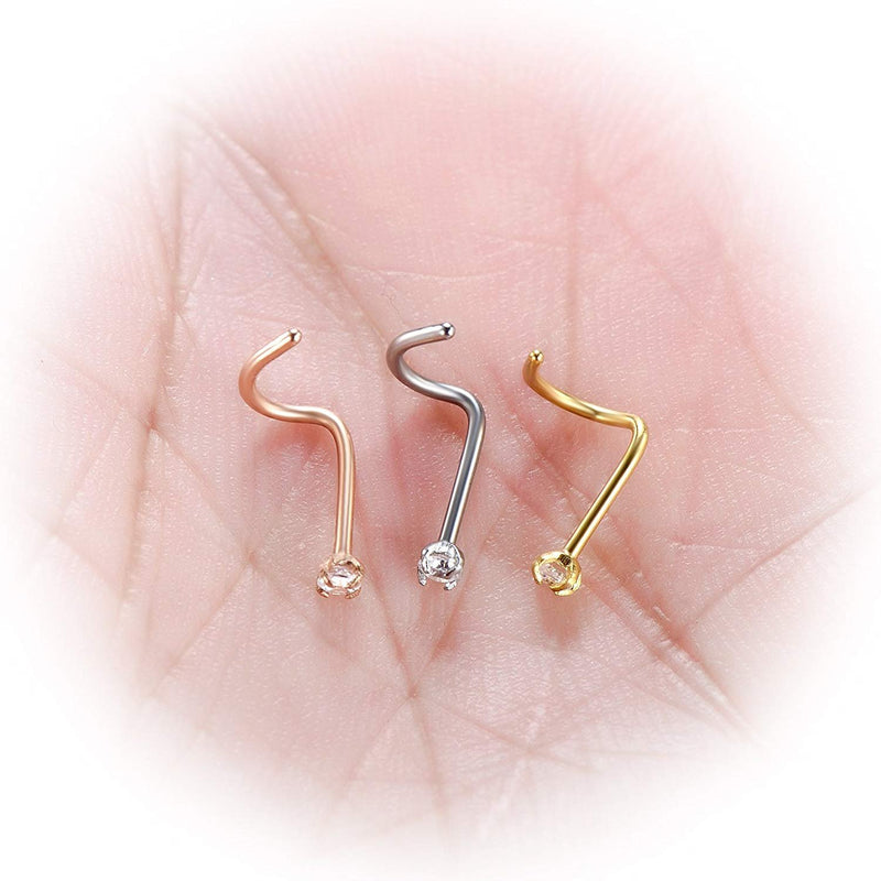 [Australia] - Briana Williams Nose Rings 10Pcs 20G Nose Screw Rings Studs Surgical Steel Piercing Jewelry 2mm Clear CZ 1-Silver 