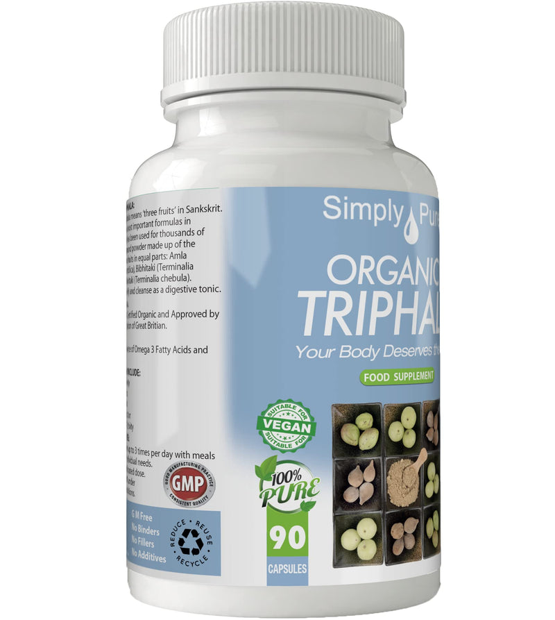 [Australia] - Simply Pure Organic Triphala Capsules x 90, 500mg, 100% Natural Soil Association Certified, Gluten Free, GM Free and Vegan. 