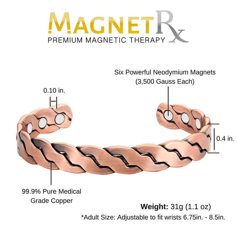 [Australia] - MagnetRX® Pure Copper Magnetic Bracelet - Magnetic Copper Bracelets for Men - Adjustable Cuff + Gift Box (Copper | Medium - Large) 