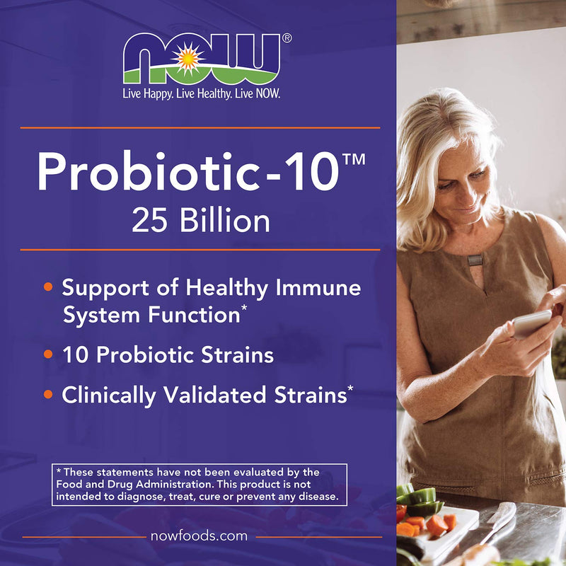 [Australia] - NOW Supplements, Probiotic-10™, 25 Billion, with 10 Probiotic Strains, Dairy, Soy and Gluten Free, Strain Verified, 50 Veg Capsules 