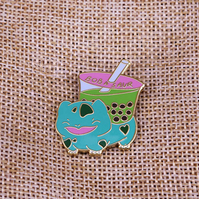 [Australia] - Mibonny Matcha Milk Tea Boba Saur Enamel Pins Backpacks Hat Jacket Badge Brooch Pins 