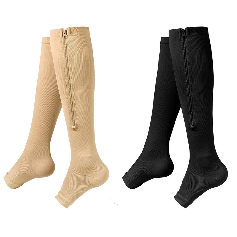 [Australia] - Bropite Zipper & Open Toe Compression Socks, Knee High Socks ,Suit for Running, Athletic, Nurses, Pregnancy, Flight, and Traveling 