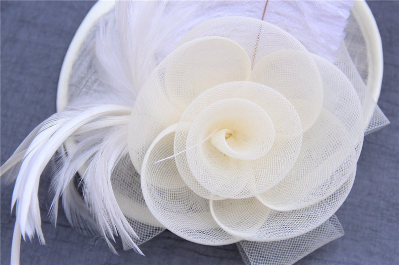 [Australia] - SAFERIN Fascinators Hat Sinamay Flower Mesh Feathers on a Headband and a Clip Tea Party Headwear for Girls and Women Ta4-sinamay Feather Beige 