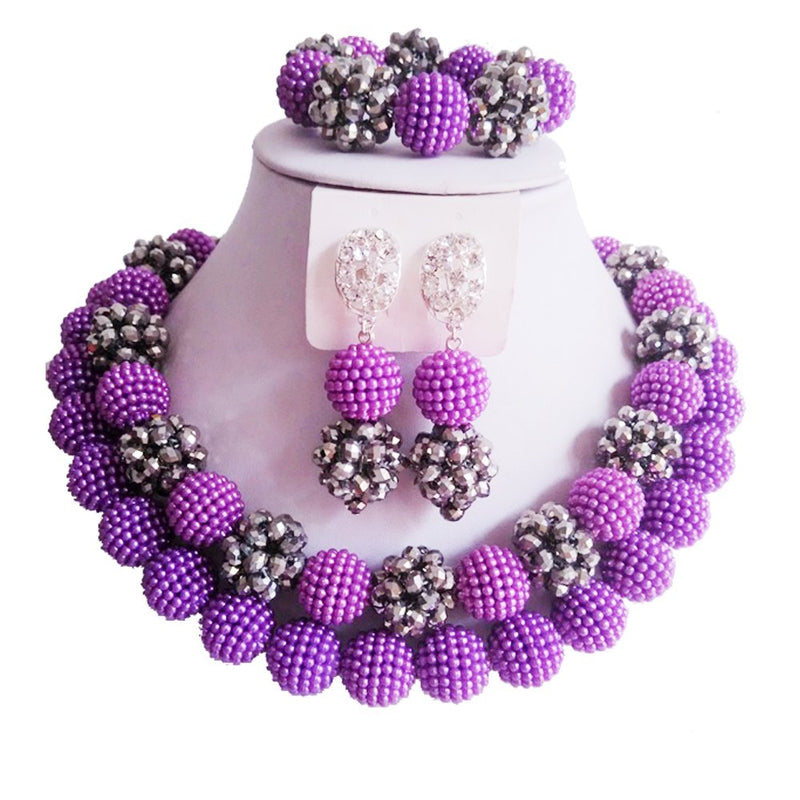 [Australia] - laanc Women Gorgeous Beads Necklace, Statement Jewelry, Chunky Necklace, Bubble Necklace Jewelry Purple and silver 