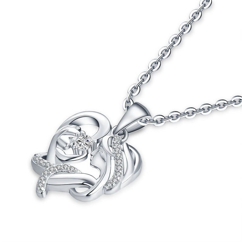 [Australia] - JO WISDOM 925 Sterling Silver Mother and Child Love Heart Necklace for Mom White 