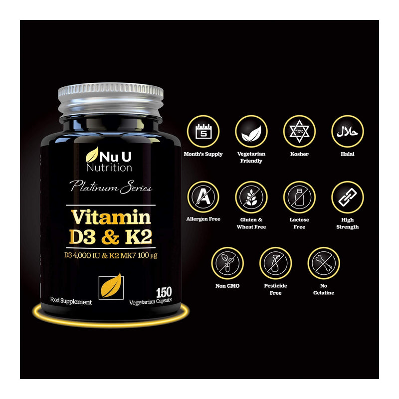 [Australia] - Vitamin D3 4000 IU and Vitamin K2 100?g MK7, 5 Month Supply 150 Capsules, Vitamin D3 & K2, Quadruple Strength Cholecalciferol, K2 from Natto, Made in The UK, Vegetarian 