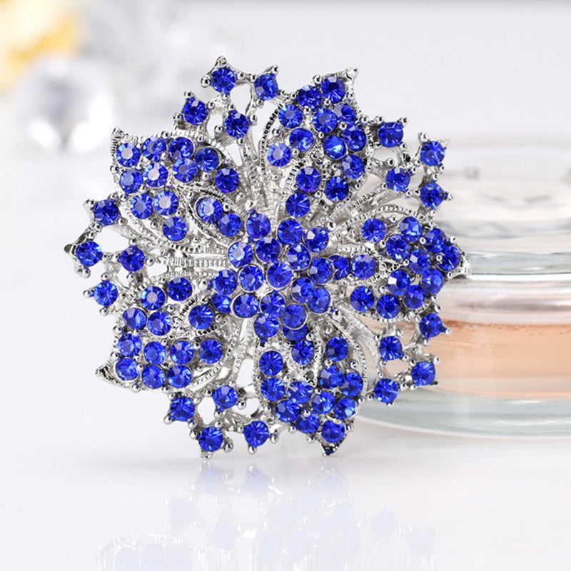 [Australia] - Ezing 4pcs Big Blue Crystal Silver Plated Brooch for Wedding Bouquet 