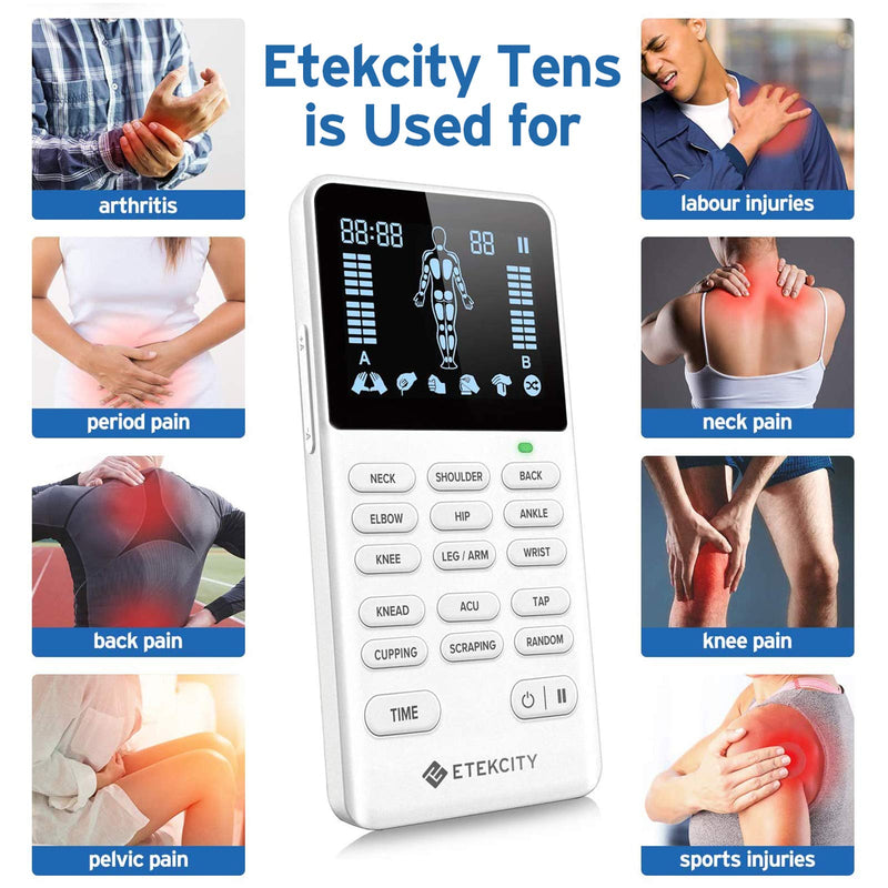 [Australia] - Etekcity TENS Unit Muscle Stimulator Machine Multi-Modes for Pain Relief, FSA HSA Approved Products, FDA Cleared 4 Channels Rechargeable Electric Pulse Massager, 8 Electrode Pads, OTC Electrotherapy 