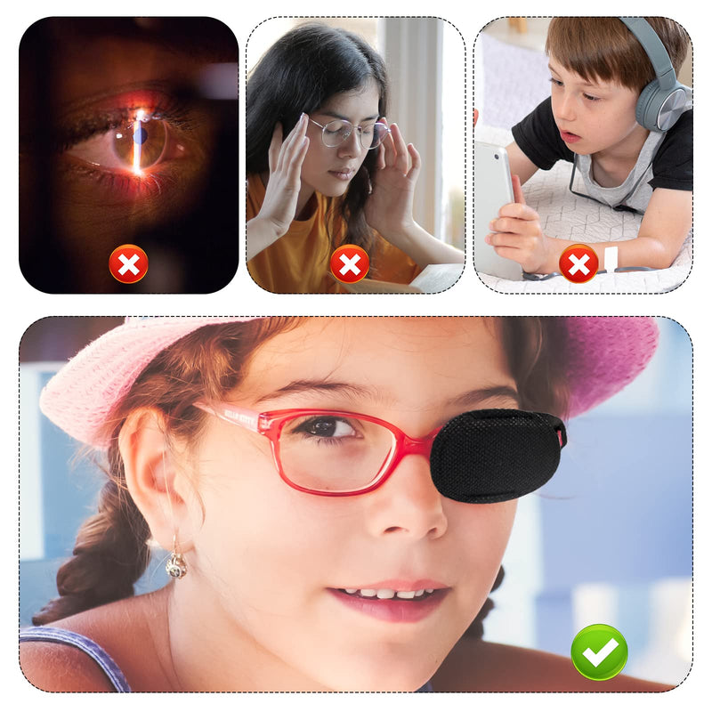 [Australia] - AIEX 6pcs Eye Patches for Glasses, Reusable Non-Woven Fabric Eye Patch to Cover Left Right Eye Improve Vision for Kids' & Adults' Lazy Eye Amblyopia Strabismus (Black, Large Size) 
