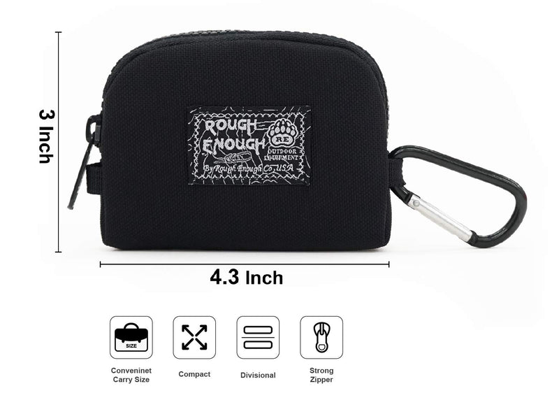 [Australia] - Rough Enough Small Credit Card Holder Wallet Keychain Coin Purse for Men Boys Earbuds Case Small Organizer Pouch Bag for Girl Women in Travel School Party Carabiner Clip Black 