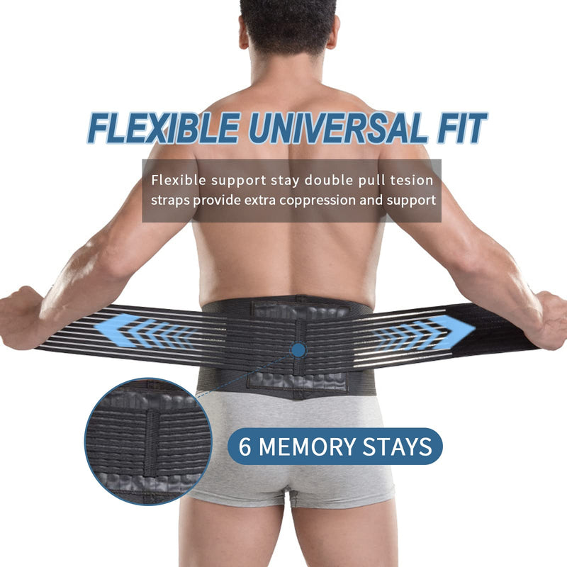 [Australia] - Lower Back Support Belt with 6 Stays - Lumbar Support Brace for Pain Relief, Adjustable Lower Back Support Brace with PU for Men and Women, Support Straps for Sciatica, Scoliosis and Herniated Disc M M(Fits waist 20"-28") 