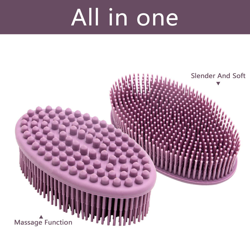 [Australia] - Body Brush,Silicone Body Bath Brush Double Side Back Scrubber Handle Bath Shower Brushes Scrubbers with Ultra Soft Bristles,Non-Slip 