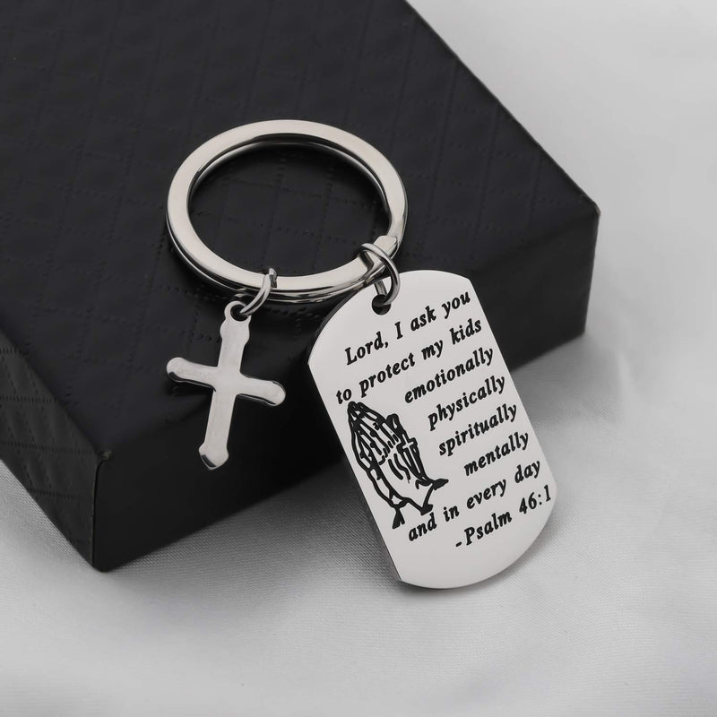 [Australia] - Christian Gifts Keychain Religious Jewelry Cross Pendant Bible Verse Keychain Military Bible Verse Praying Hands Gift silver 