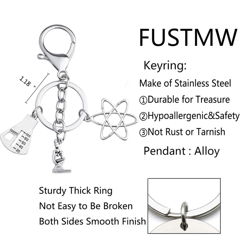 [Australia] - FUSTMW Science Symbol Keychain Atom Microscope Key Chain Biology Chemistry Teacher Gift Keyring Science Lovers Gift silver 