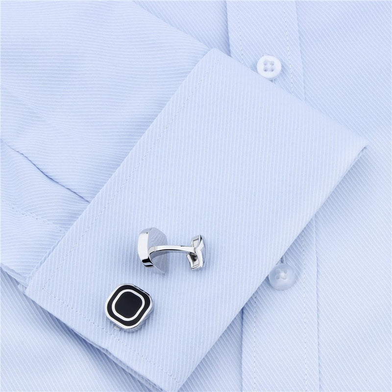 [Australia] - HAWSON Stylish Black Cufflinks for Men Business Wedding Silver Tone 