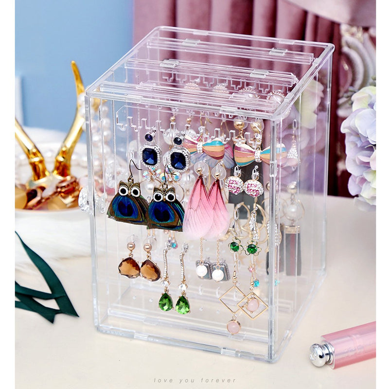 [Australia] - Orgrimmar Acrylic Jewelry Storage Box Earring Display Stand Organizer Holder with 3 Vertical Drawer (Transparent) Transparent 