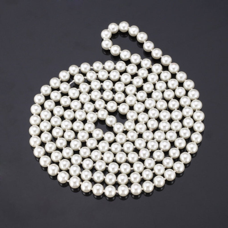 [Australia] - CrazyPiercing Faux Pearls Beads Necklace, Glass Strand Beads Necklace Chain, 1920s Fashion Imitation Pearls Long Necklace Vintage Costume Jewelry Necklace 55" Diameter of Pearl 0.32" for Women Girls White 