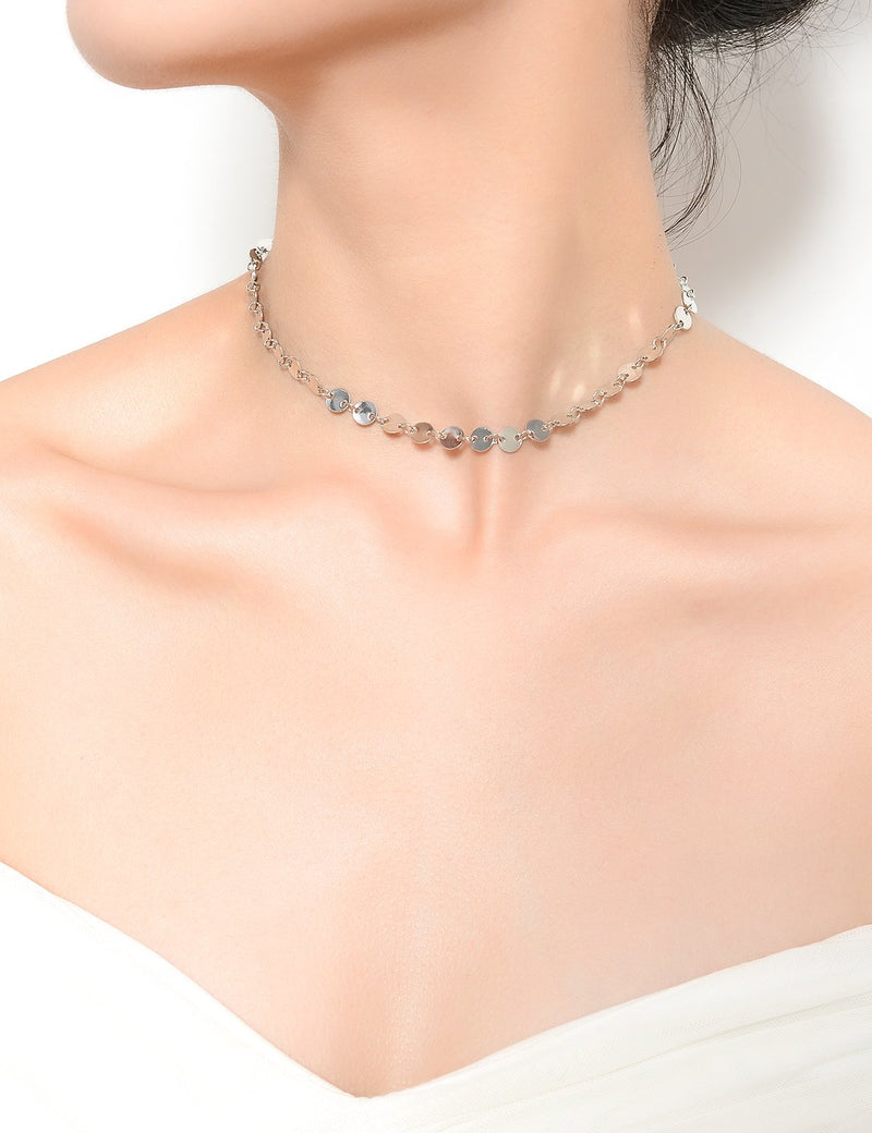 [Australia] - Alloy Choker Necklace for Women Disc Choker Necklace Silver/Golden 