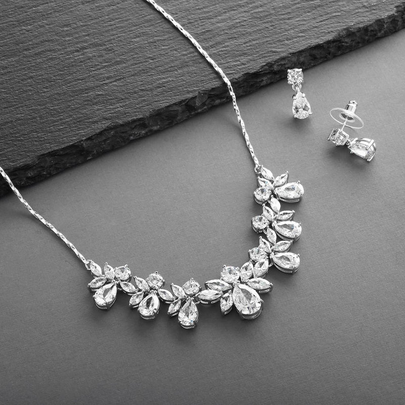 [Australia] - Mariell Multi-Shaped Pear and Marquise Cubic Zirconia Necklace Earring Wedding Jewelry Set for Brides 