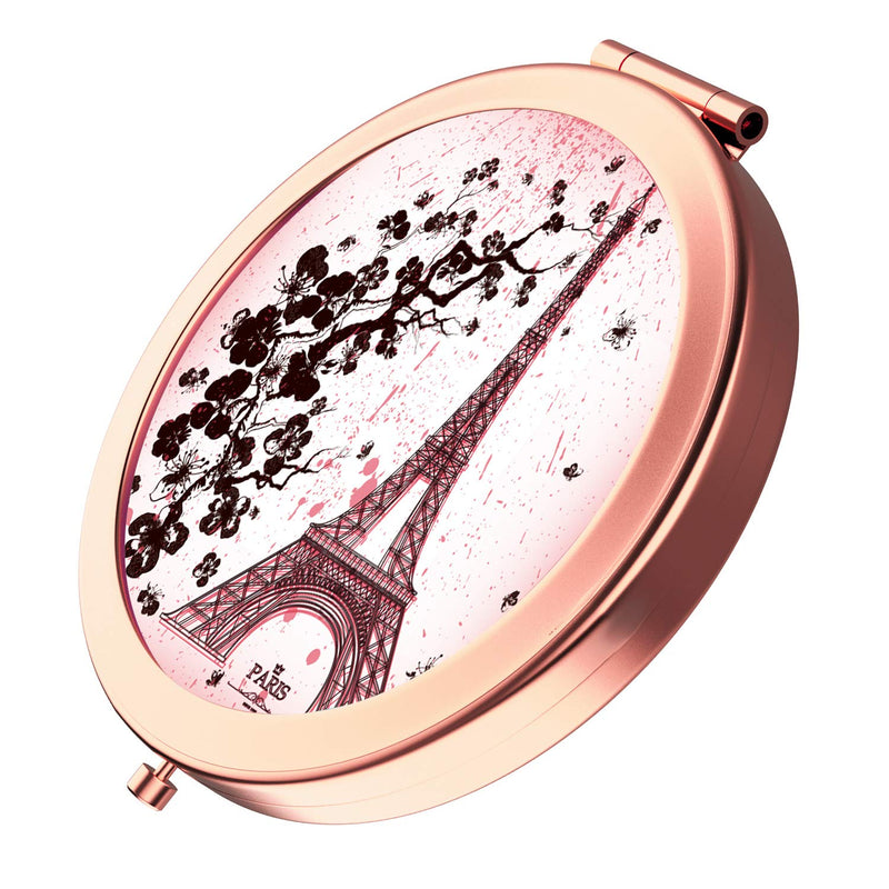 [Australia] - HeaLife Paris Eiffel Tower Compact Mirror Rose Gold Travle Makeup Mirror [New Version] Double Sides Magnification Portable Hand Mirror Round Metal Pocket HandHeld Mirror for Women and Girls 