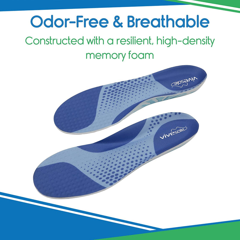 [Australia] - ViveSole Soft Memory Foam Insoles for Women & Men - Plantar Fasciitis Insoles for Standing All Day - Memory Foam Shoe Inserts for Women with Thick Padding & High Arch Support - Orthotic Pain Relief S (US Men's Up to 6) (US Women's 4-7) 
