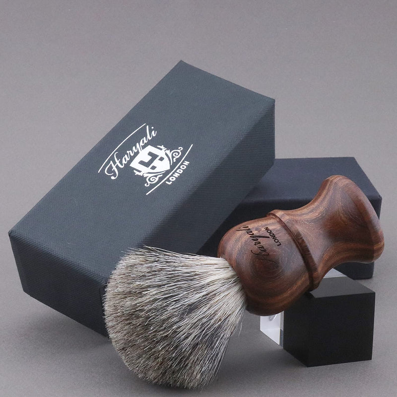 [Australia] - Haryali London Shaving Brush Super Badger - Wooden Mens Shaving Brush for Luxurious Lather - Long Lasting with No Bristle Loss - Ecofriendly Finish Brown 